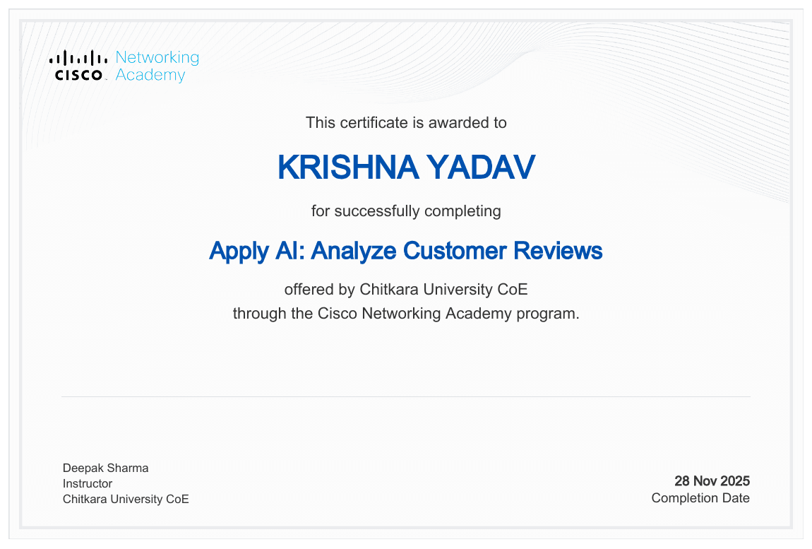 Apply AI to Analyze Reviews certificate