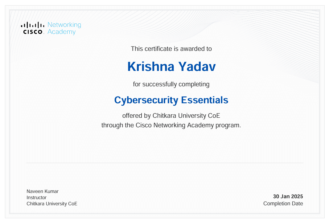 Cybersecurity Essentials certificate