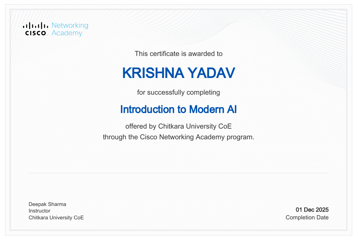 Intro to Modern AI certificate