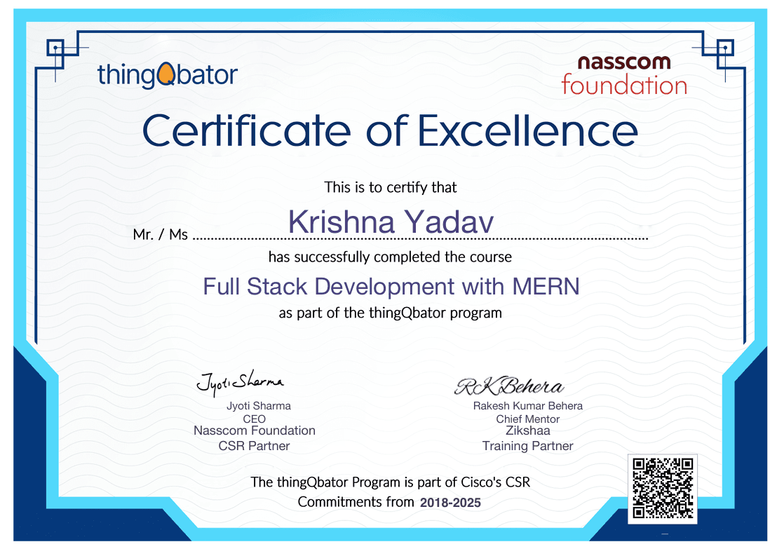 MERN Stack Development certificate