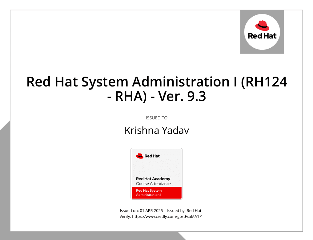 RedHat System Admin I (RH124) certificate