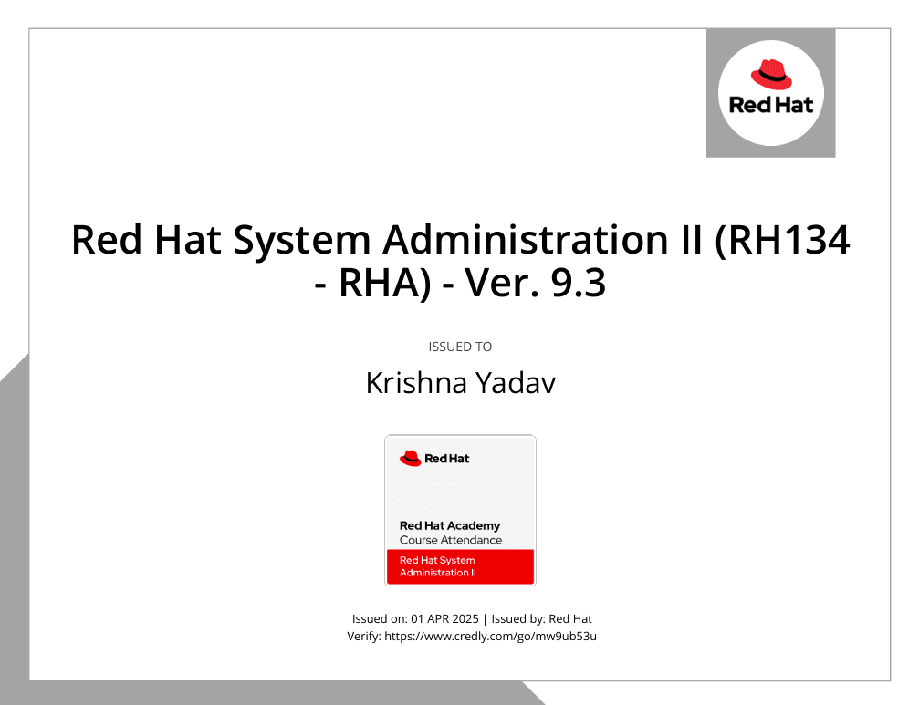 RedHat System Admin II (RH134) certificate